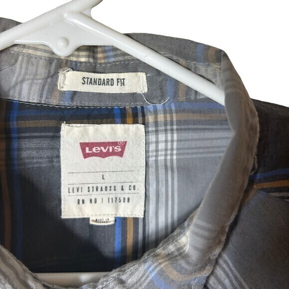 Levis Western Pearl Snap Gray  Plaid Long Sleeve L Regular Fit‎ Shirt - Picture 5 of 5